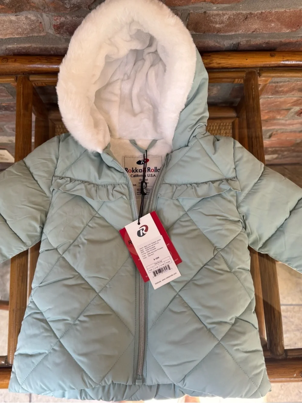 Kids' Light Blue Quilted Puffer Jacket with Faux Fur Hood
